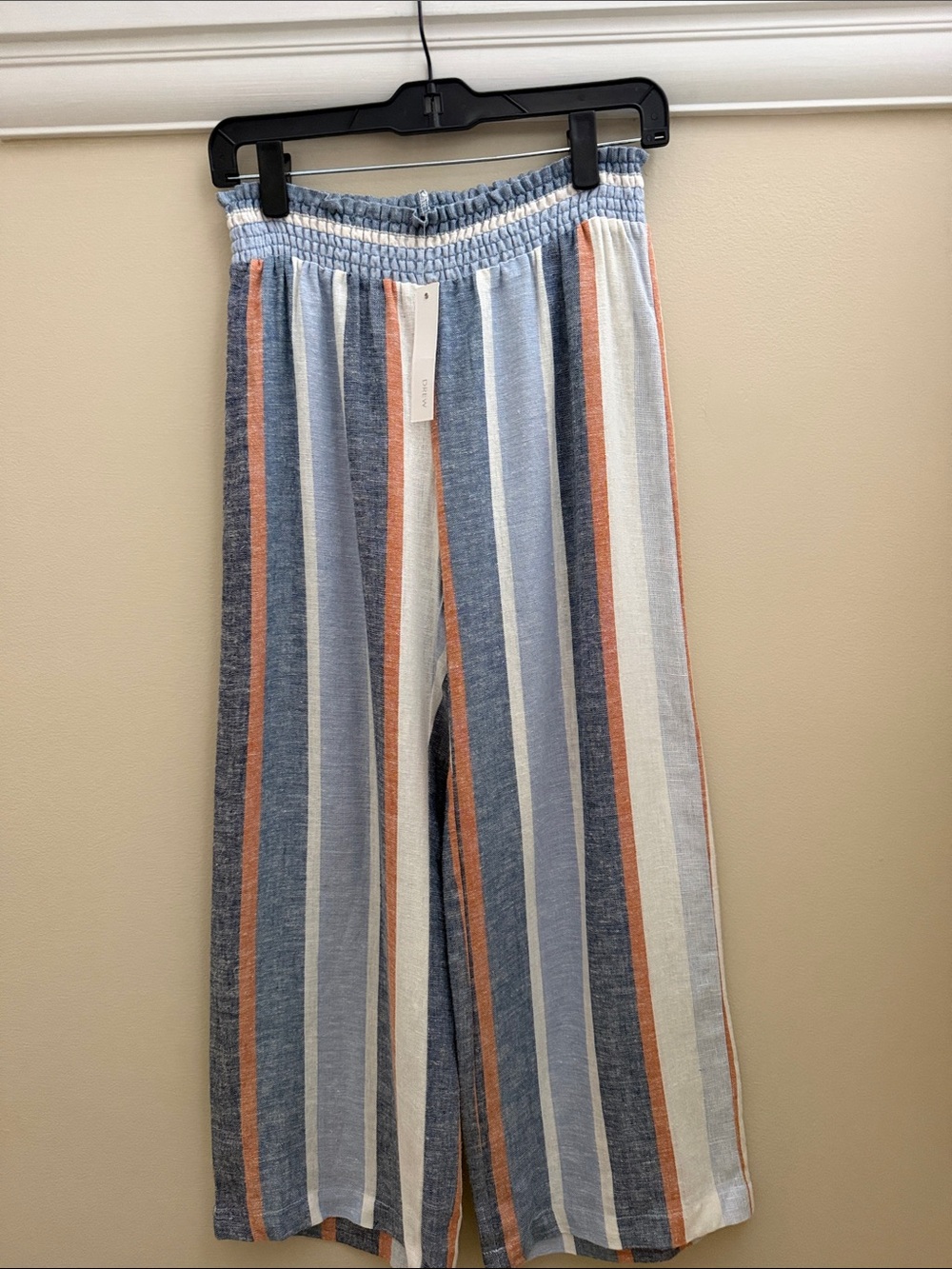 DREW Cropped Wide-Leg Striped Pull-On Pants - Blue, White & Orange